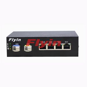 10/100/1000M Industrial Fiber media converter with 4 RJ45 port + 2 Fiber port