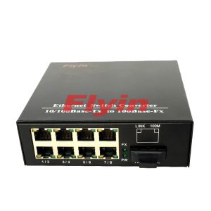 10/100M Industrial Fiber media converter with 8 RJ45 port+1 Fiber port