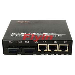 10/100M Industrial Fiber media converter with 3 RJ45 port+2 Fiber port