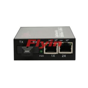 10/100/1000M Fiber media converter with 2 RJ45 port + 1 Fiber port